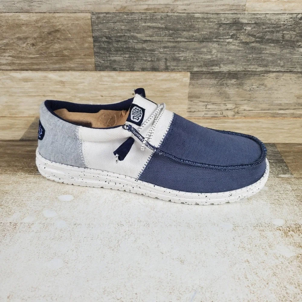 Hey Dude Wally Tri Varsity Mens Loafer Shoe Sz 9 Blue White Slip On Round Toe
